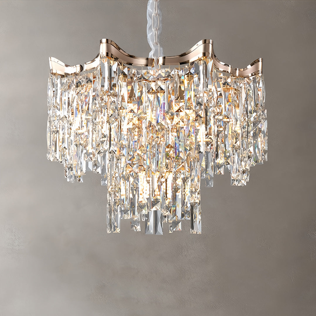 Luxury Gold Tiered Glass Chandelier - Modern Waterfall Ceiling Light