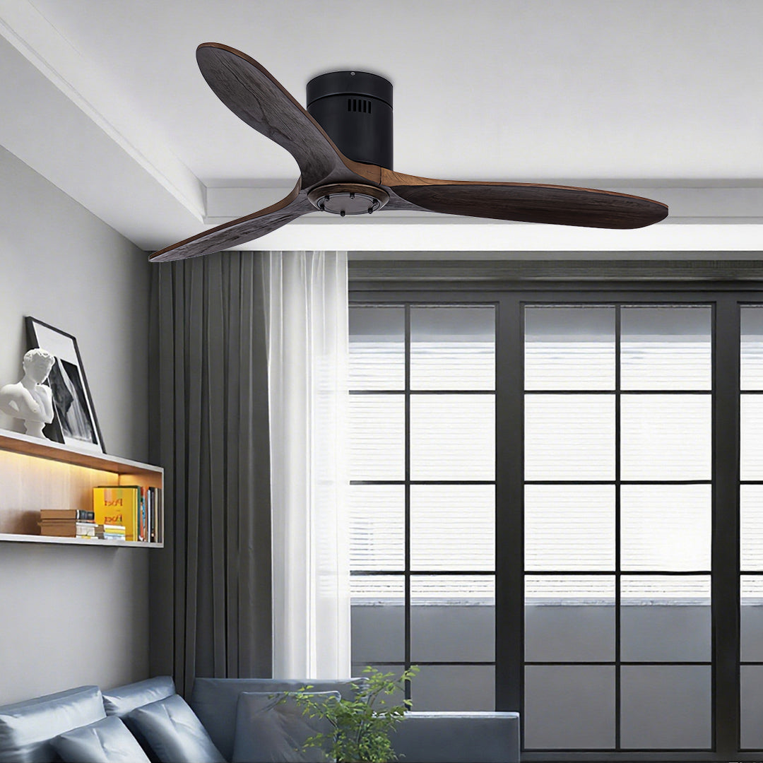 Three Blade LED Ceiling Fan with Remote Control - Modern Wood Design