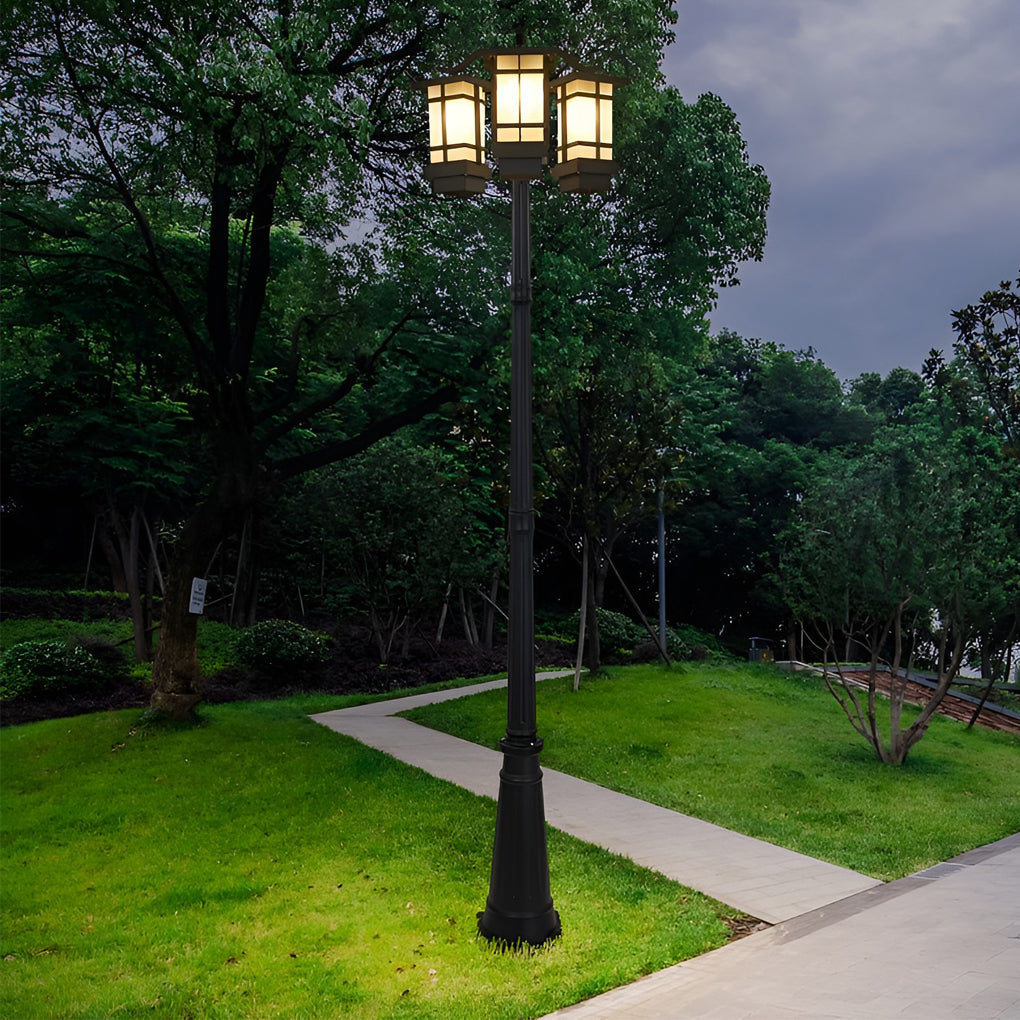 2-Head Outdoor Post Light - Modern Black Waterproof LED Fixture
