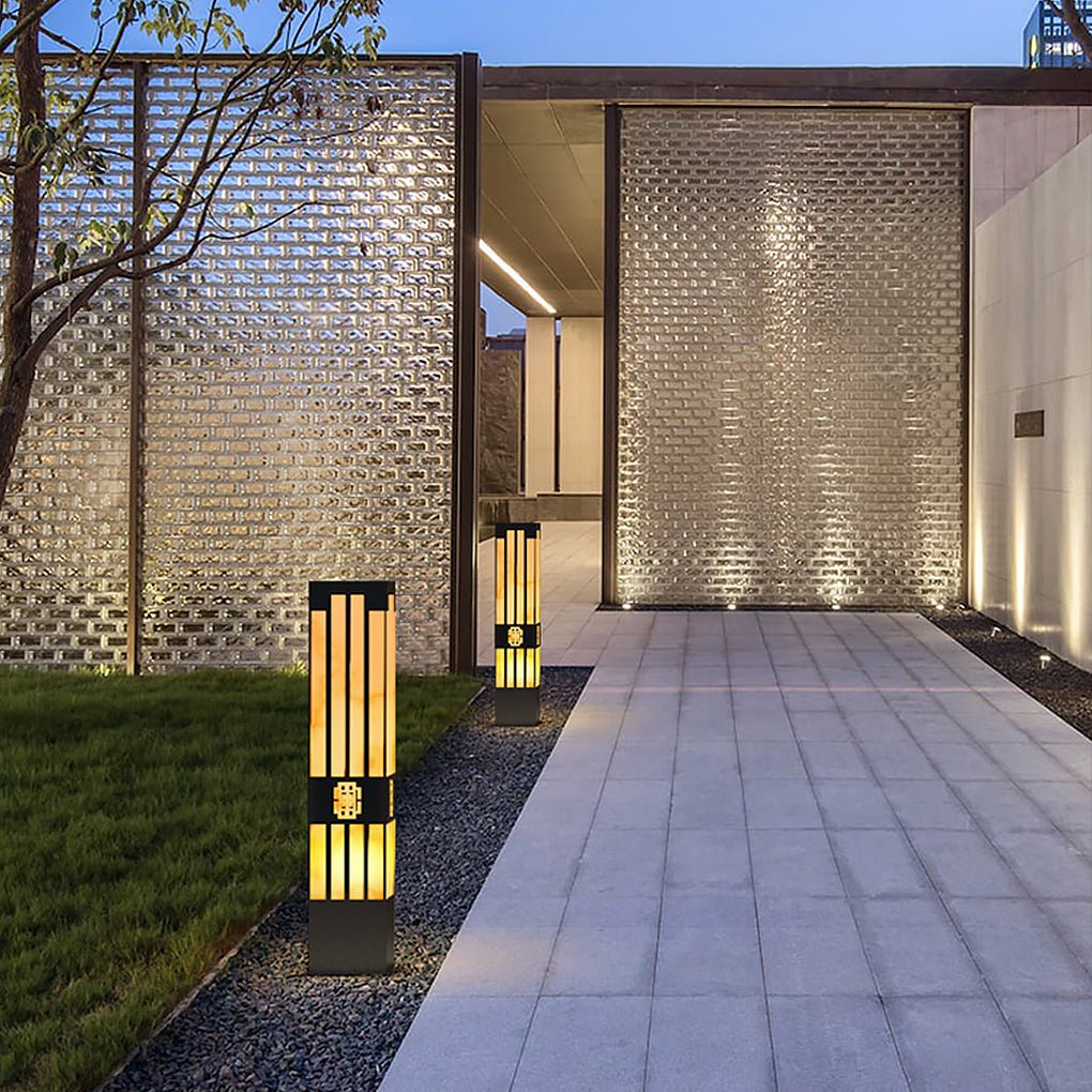 LED Marble Bollard Light - Elegant Striped-Cut Landscape Lamp
