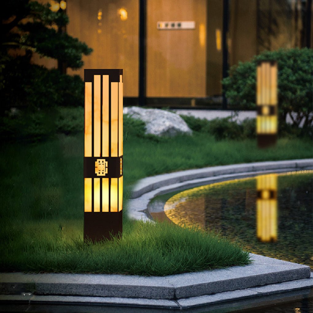LED Marble Bollard Light - Elegant Striped-Cut Landscape Lamp