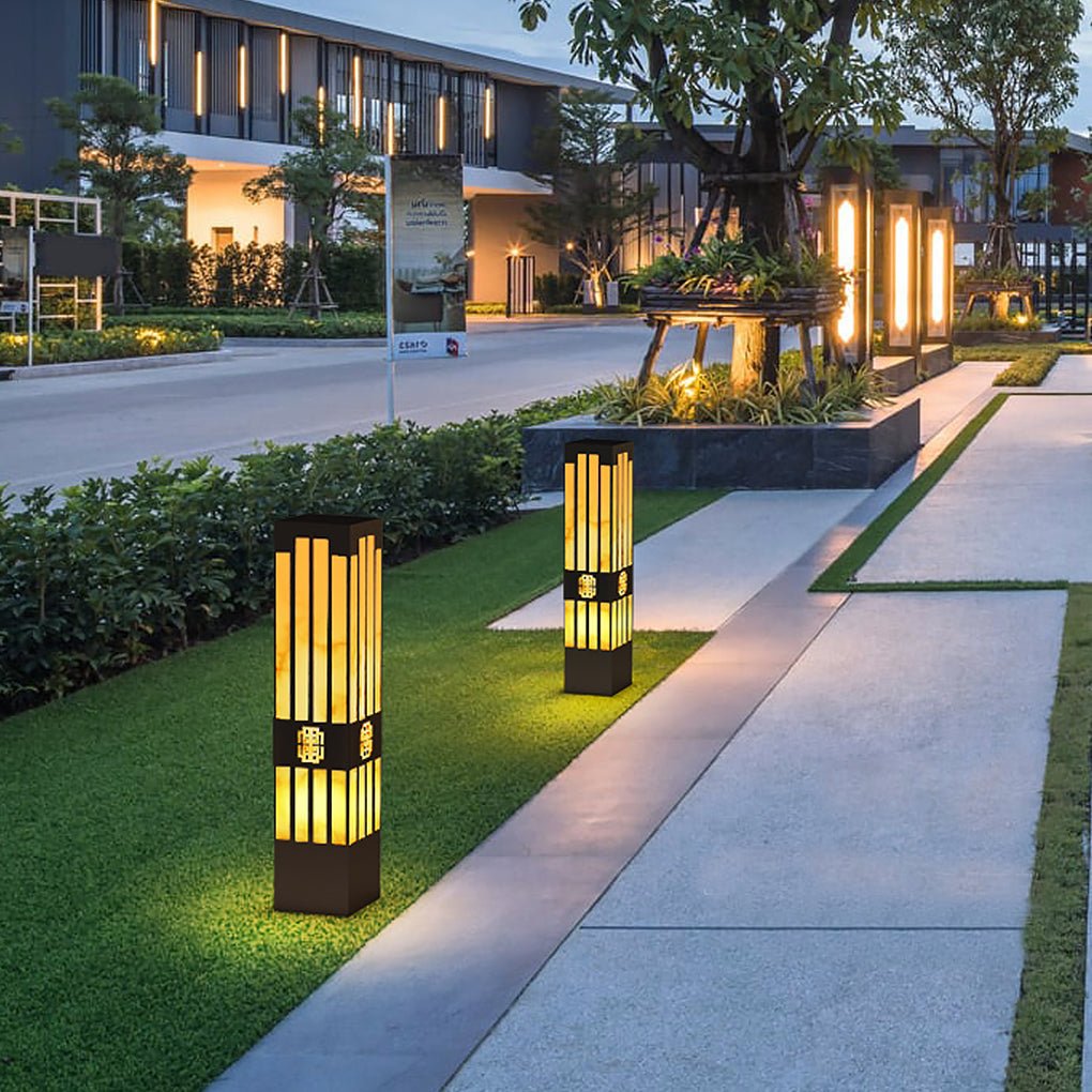LED Marble Bollard Light - Elegant Striped-Cut Landscape Lamp