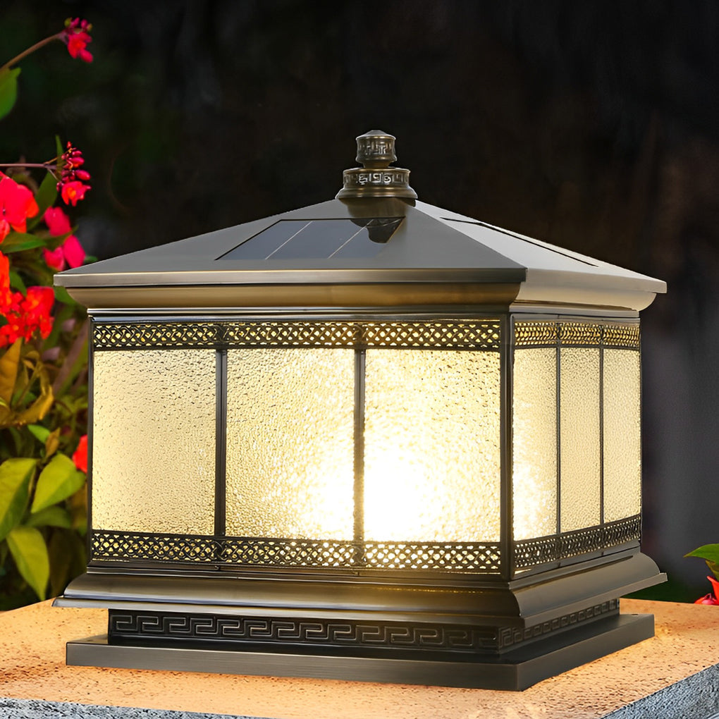 Retro Copper Solar Fence Lamp - Waterproof Outdoor Gate Pillar Lights