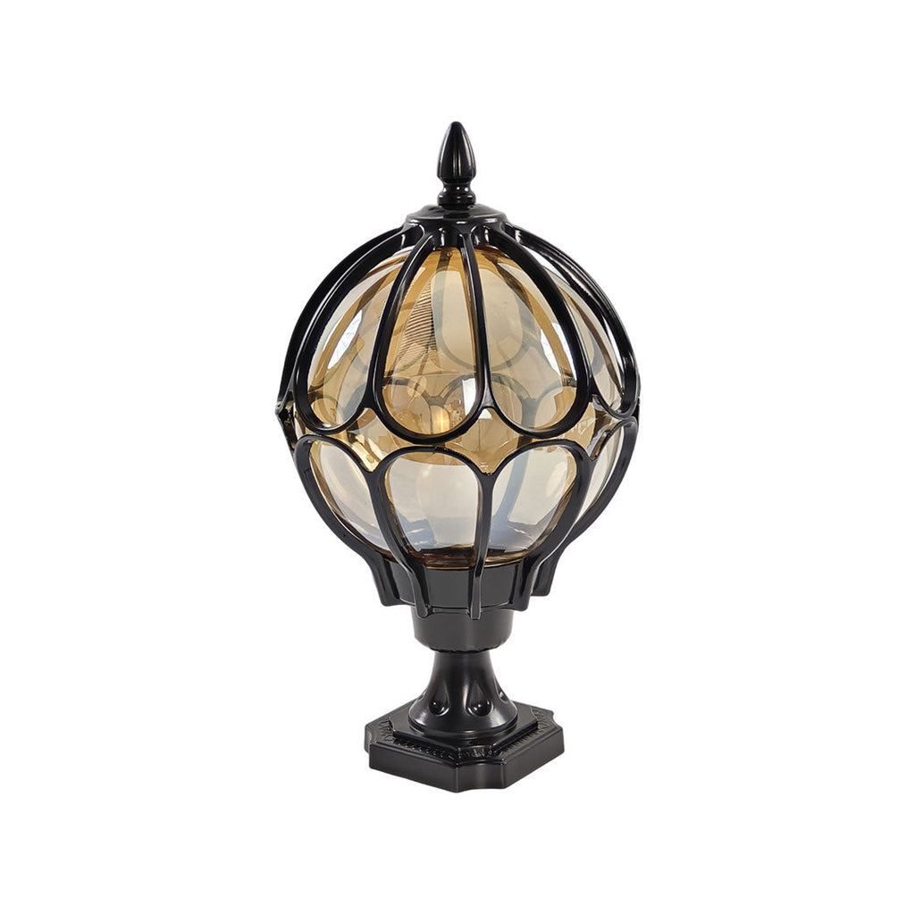 Outdoor Retro Glass Globe Copper Pillar Light