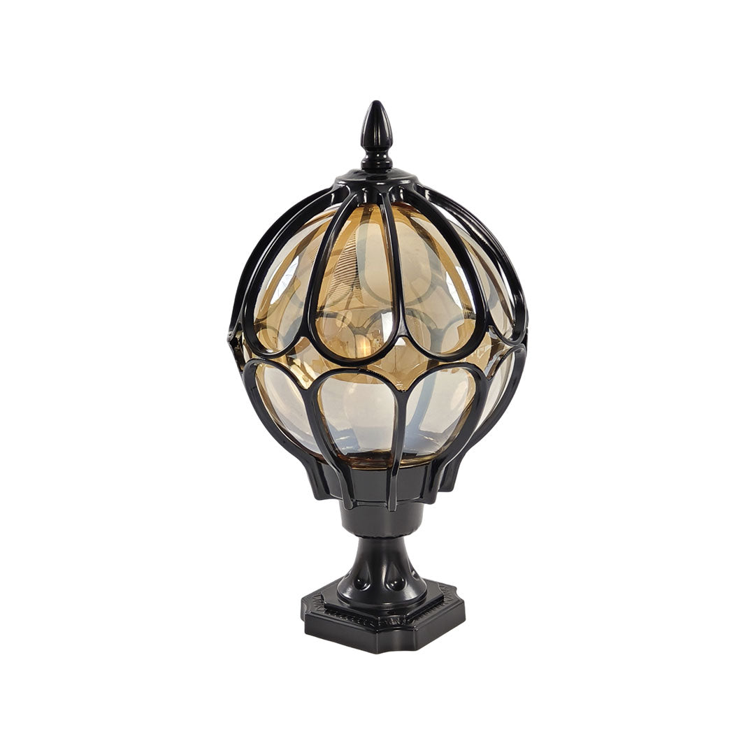 Outdoor Retro Glass Globe Copper Pillar Light