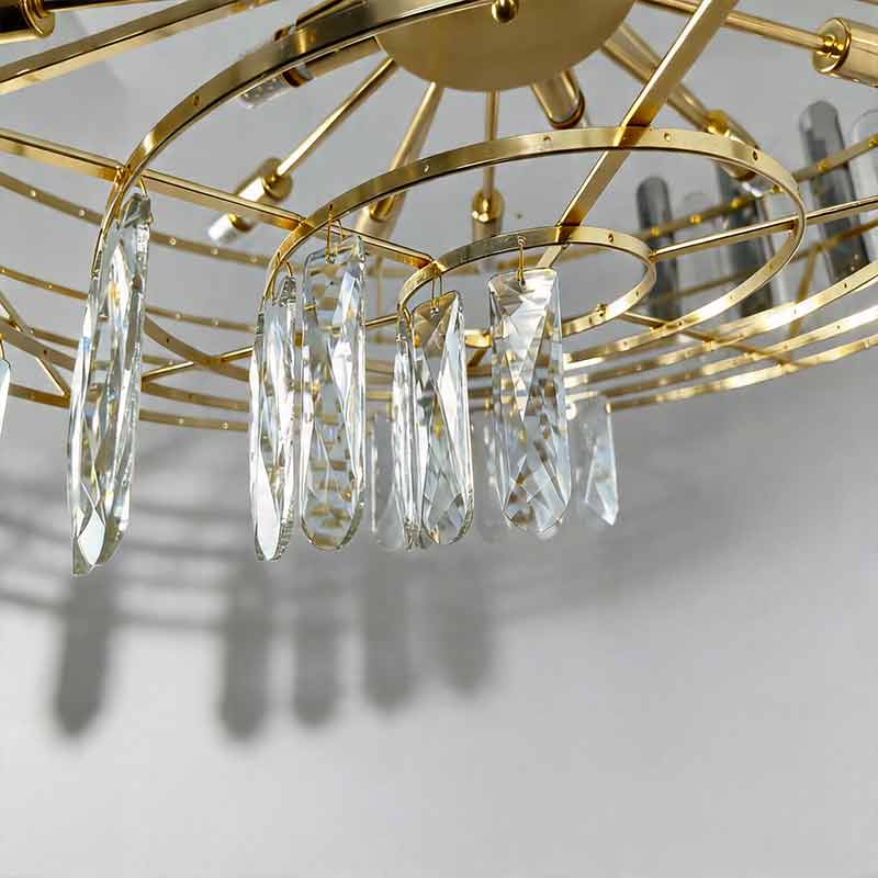 Round Drum Crystal Chandelier - Modern Metal Ceiling Light