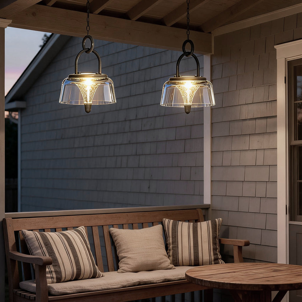 Clear Solar-Powered LED Pendant Lights - Hanging Light Fixtures with Handle