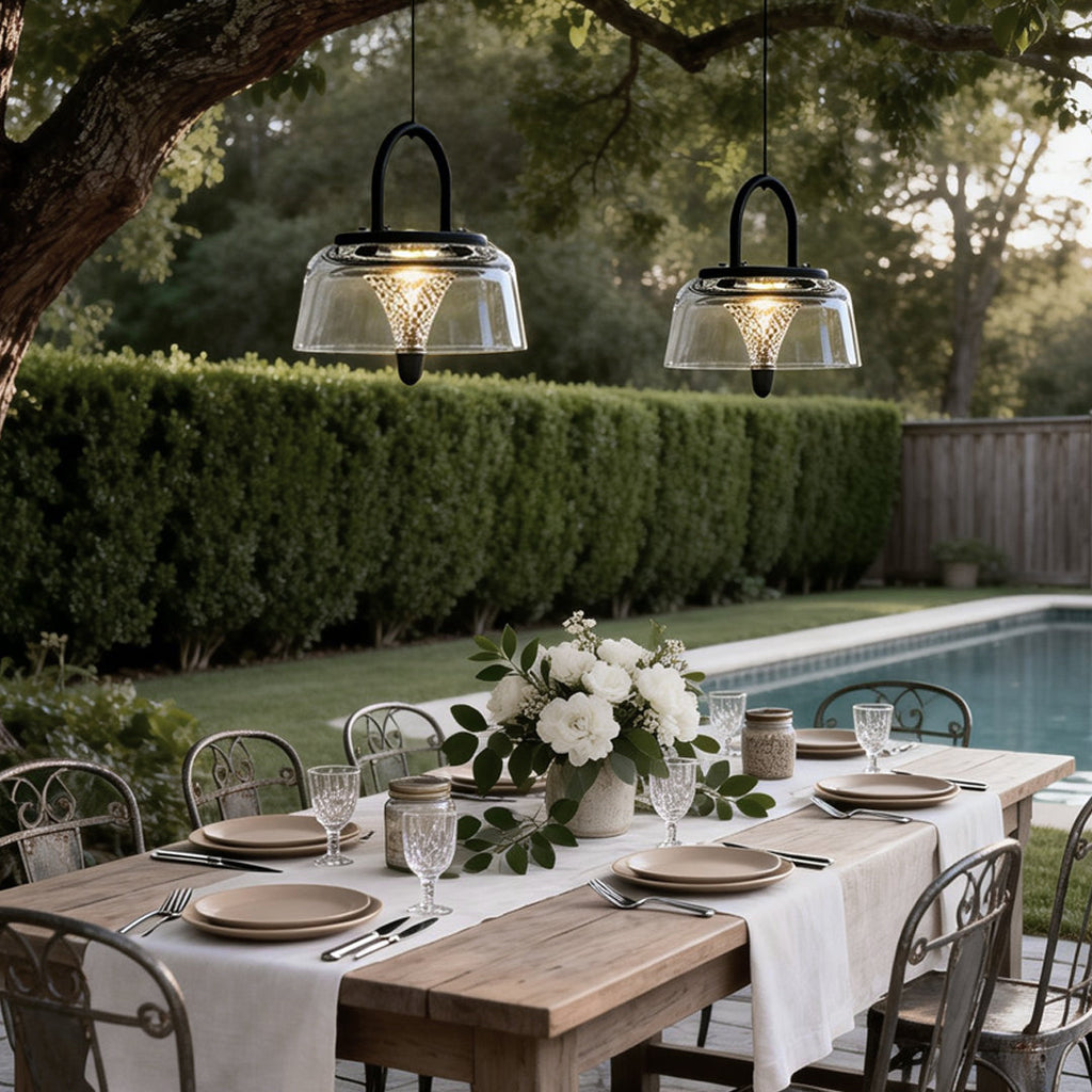 Clear Solar-Powered LED Pendant Lights - Hanging Light Fixtures with Handle