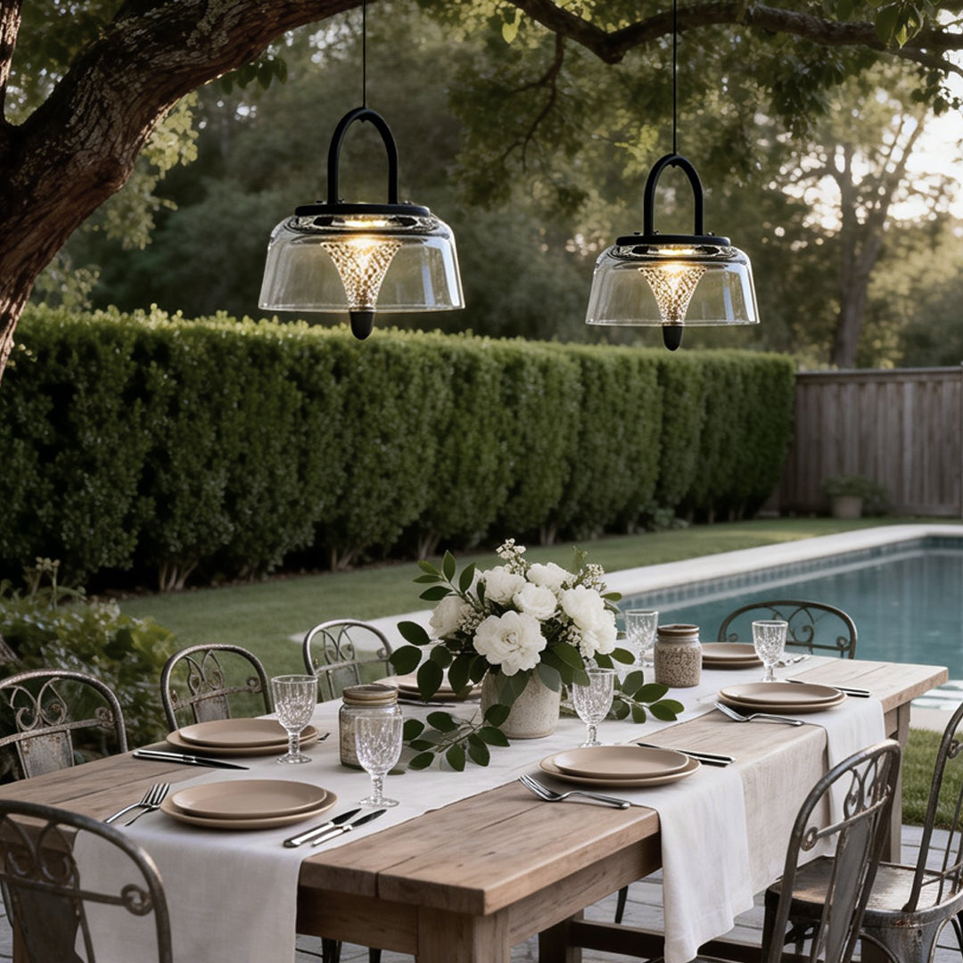 Clear Solar-Powered LED Pendant Lights - Hanging Light Fixtures with Handle