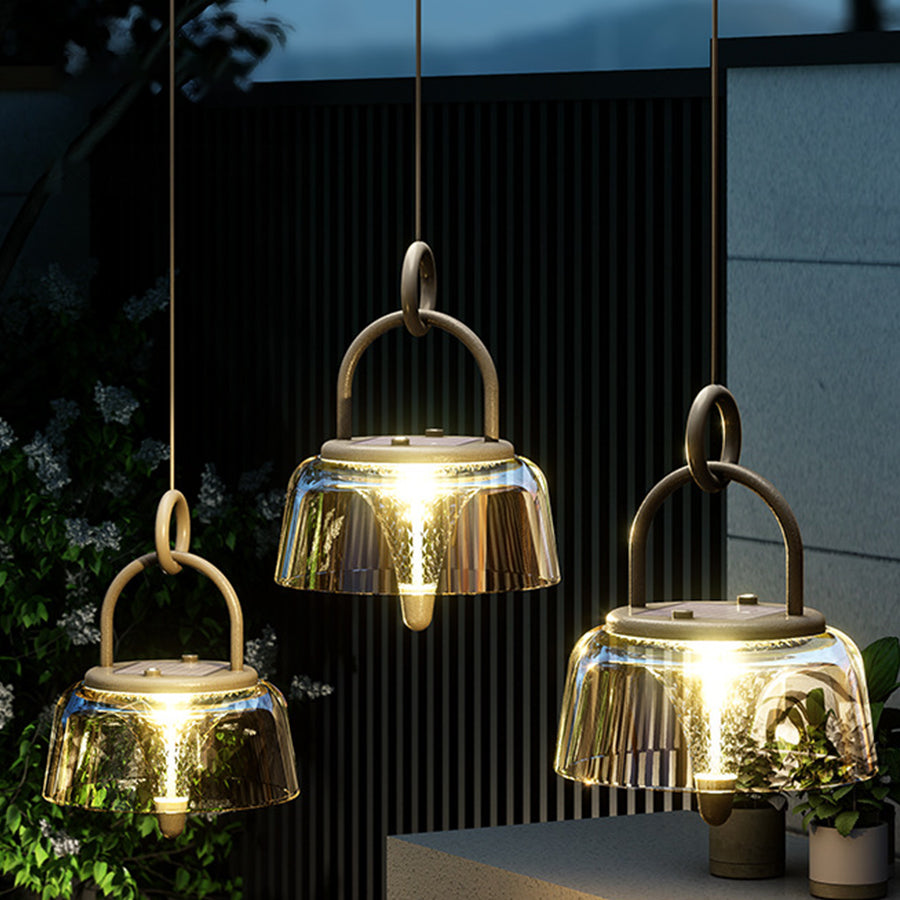 Clear Solar-Powered LED Pendant Lights - Hanging Light Fixtures with Handle