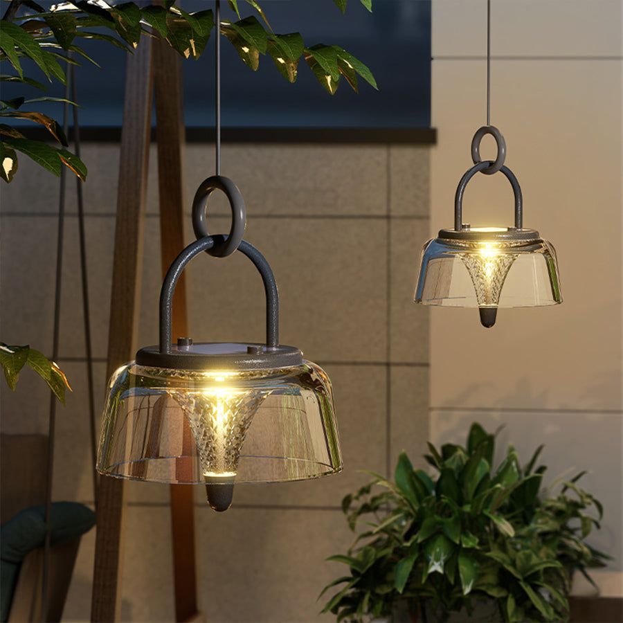 Clear Solar-Powered LED Pendant Lights - Hanging Light Fixtures with Handle
