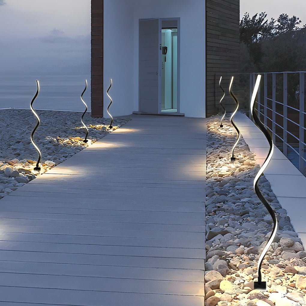 Spiral LED Path Light - Modern Black Waterproof Lawn Lighting