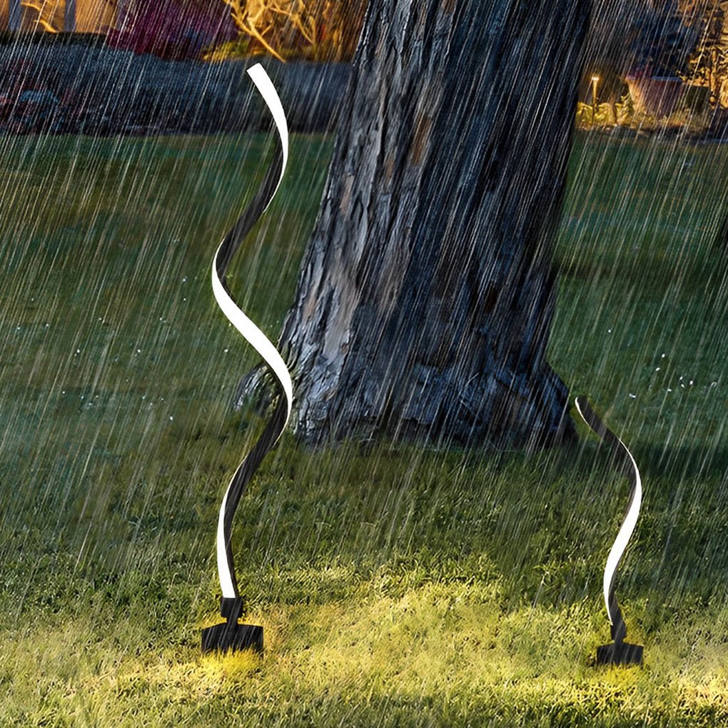 Spiral LED Path Light - Modern Black Waterproof Lawn Lighting