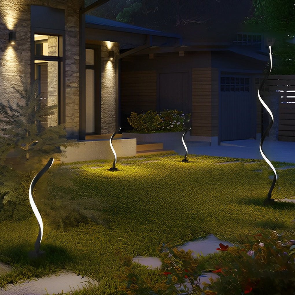 Spiral LED Path Light - Modern Black Waterproof Lawn Lighting