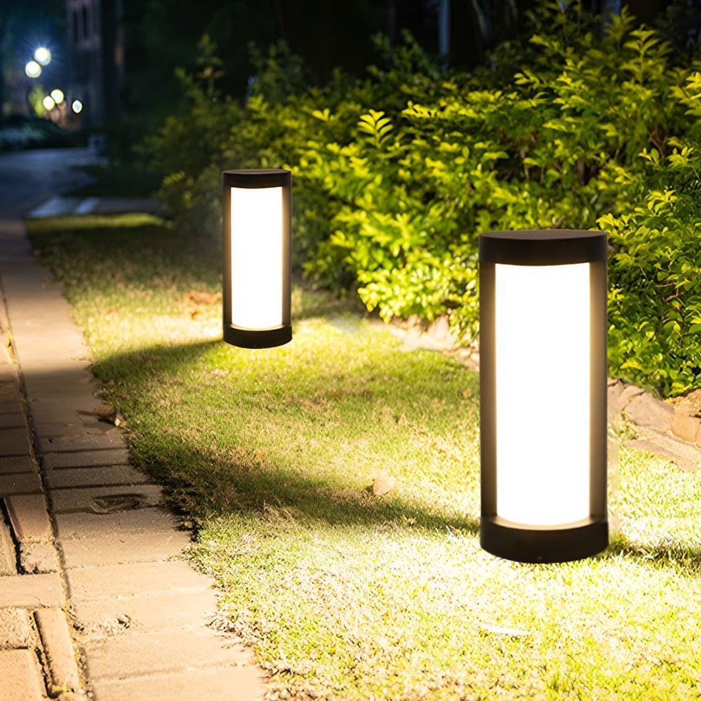 Modern Black LED Bollard Landscape Light - Cylindrical Outdoor Lighting