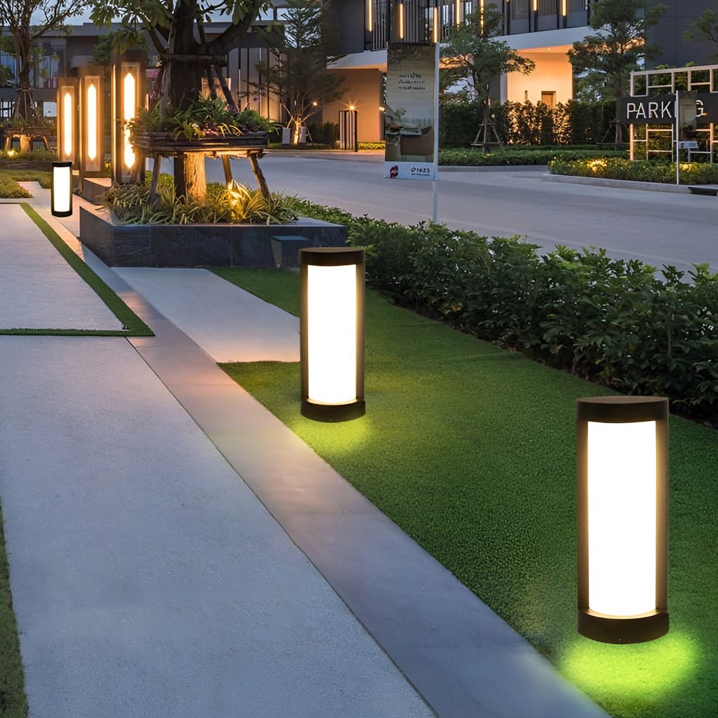 Modern Black LED Bollard Landscape Light - Cylindrical Outdoor Lighting