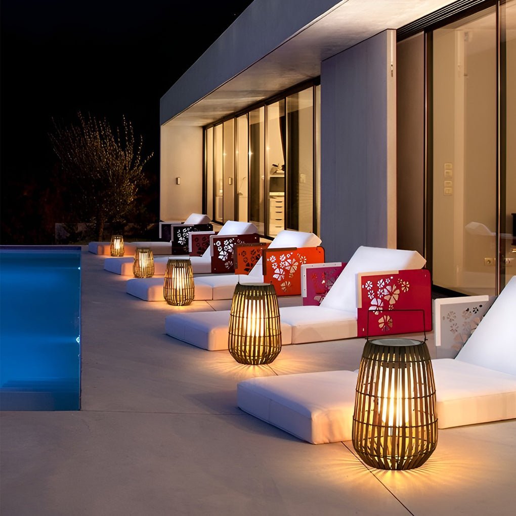 Bamboo Portable LED Outdoor Lantern - Waterproof Woven Light