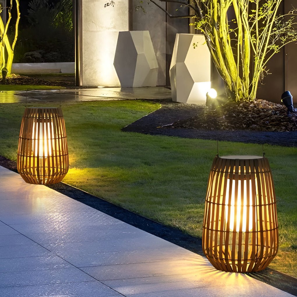 Bamboo Portable LED Outdoor Lantern - Waterproof Woven Light
