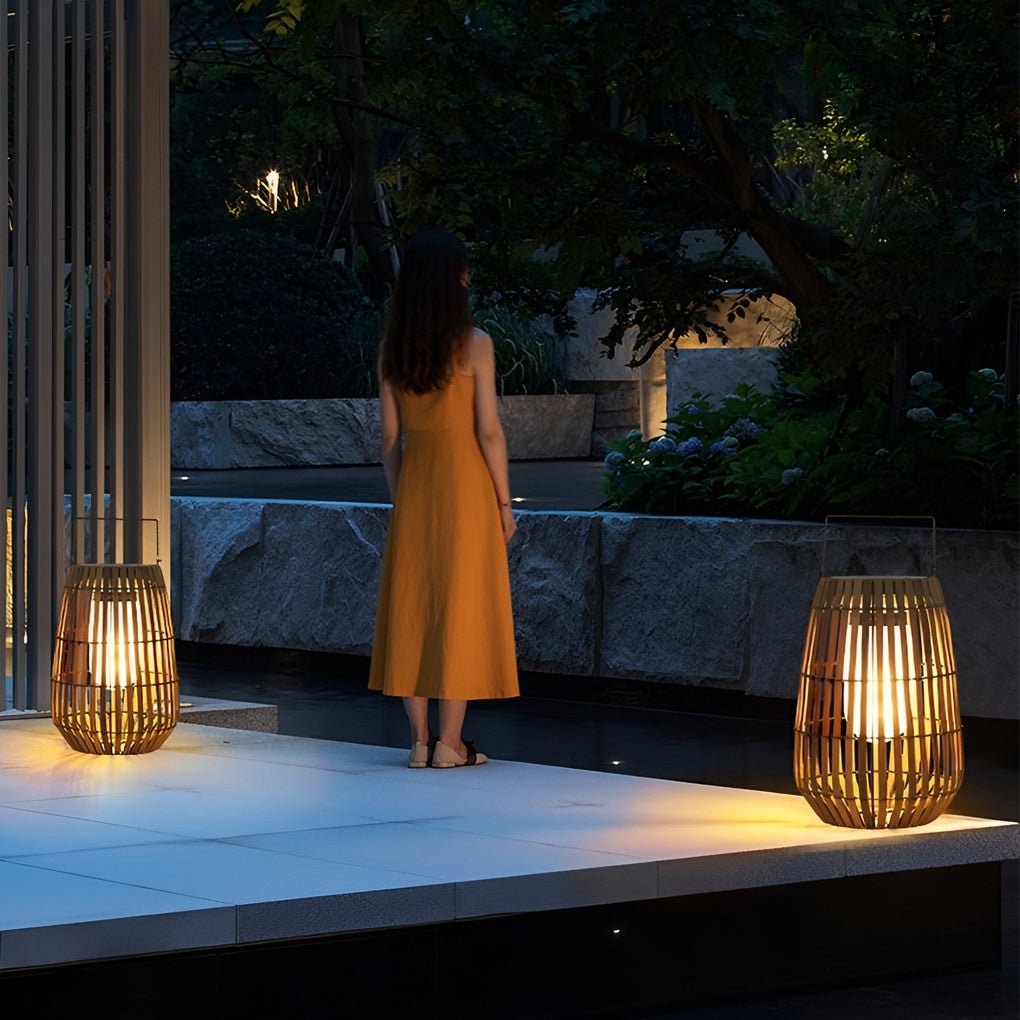 Bamboo Portable LED Outdoor Lantern - Waterproof Woven Light