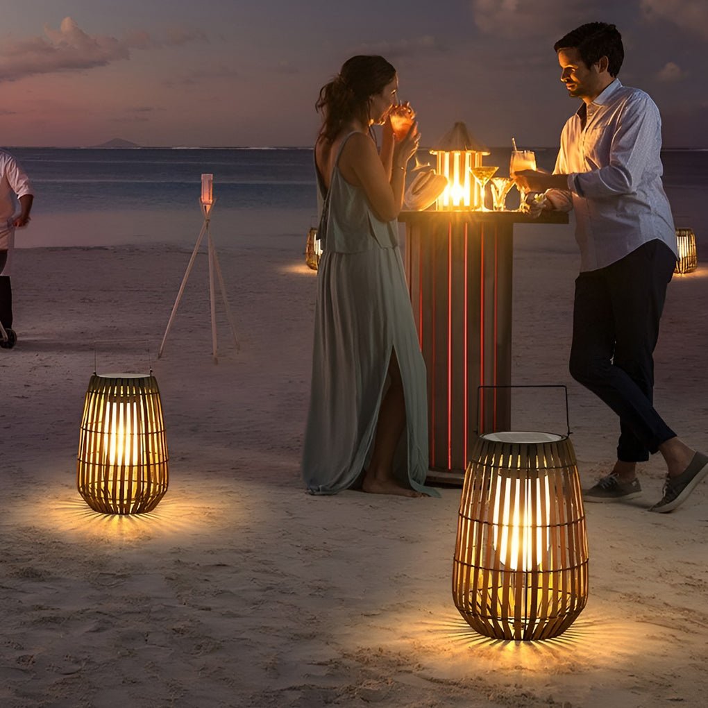 Bamboo Portable LED Outdoor Lantern - Waterproof Woven Light