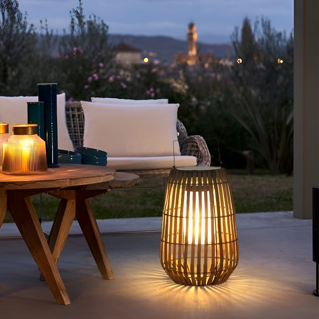 Bamboo Portable LED Outdoor Lantern - Waterproof Woven Light