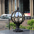 Outdoor Retro Glass Globe Copper Pillar Light
