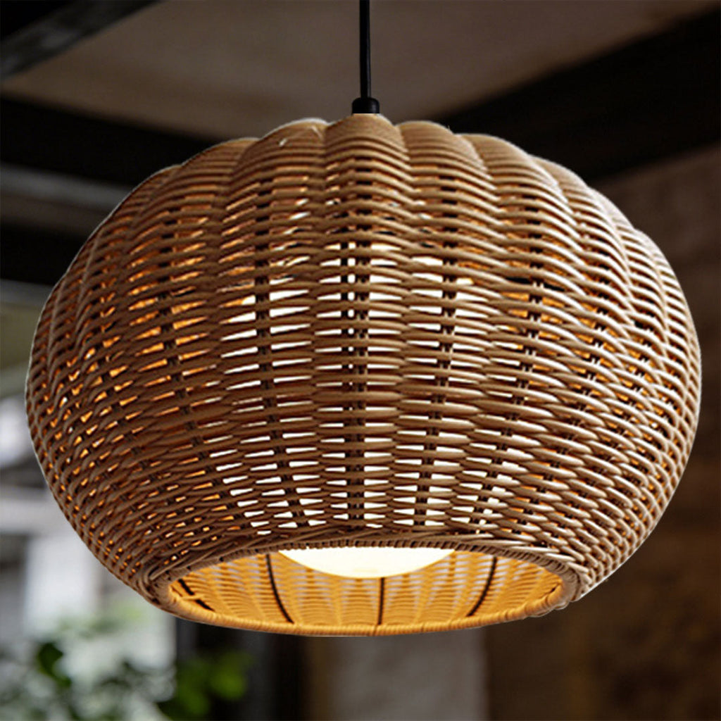 Rattan Outdoor Pendant Light - Modern Waterproof Hanging Fixture