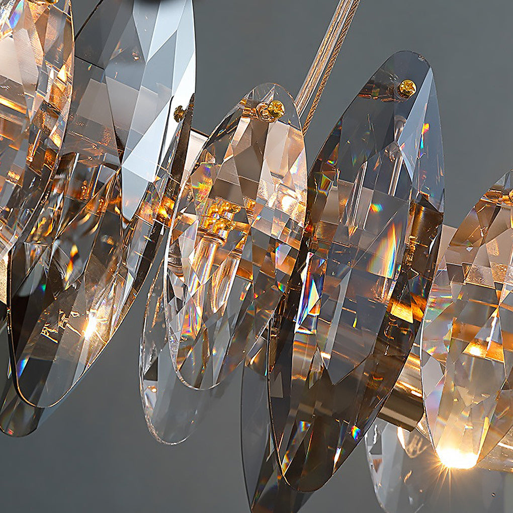 Modern Oval Crystal Chandelier – Smoke Gray LED Round Iron Light Fixture