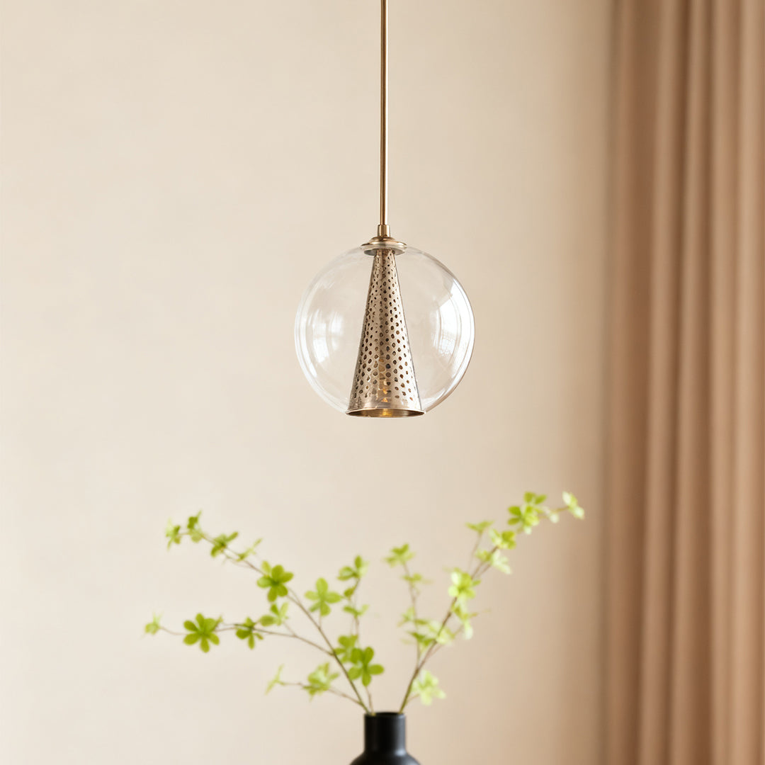 Glass Ball Pendant Light - Perforated Metal Cone Ceiling Fixture, Chic Modern Lighting