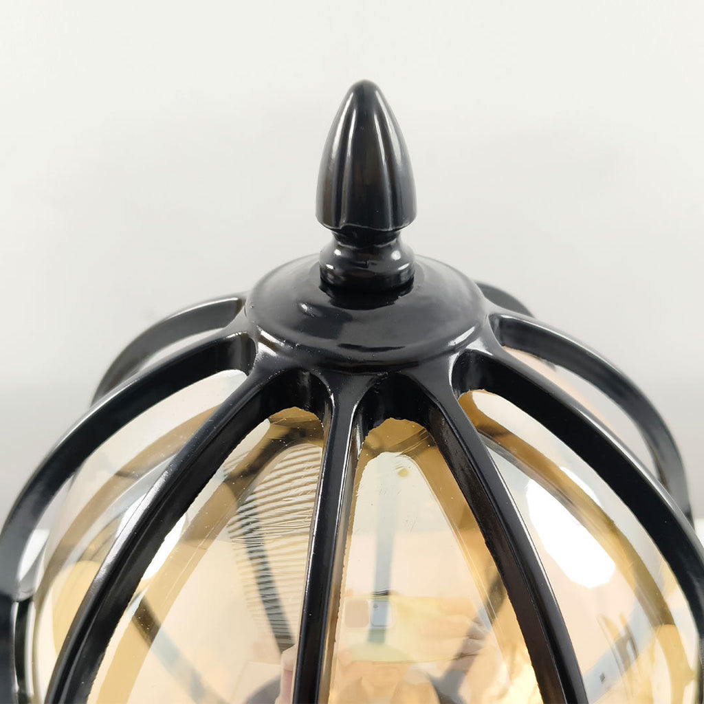 Outdoor Retro Glass Globe Copper Pillar Light