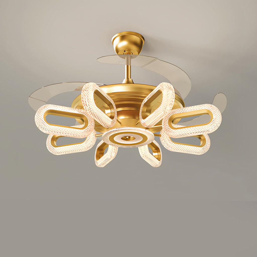 Gold Ceiling Fan with LED Light - Iron Brightness Fixture for Home Decor