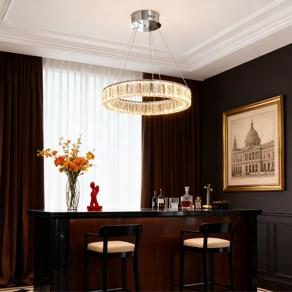 LED Ring Chandelier - Stainless Steel Crystal Ceiling Light