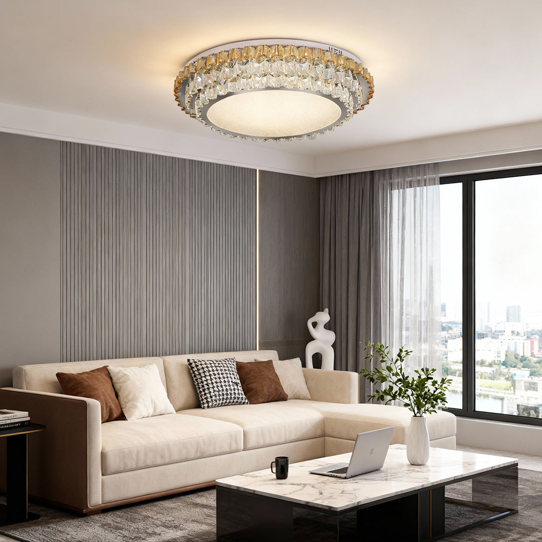 Modern Crystal Flush Mount Light - Eye-Protecting LED Ceiling Fixture