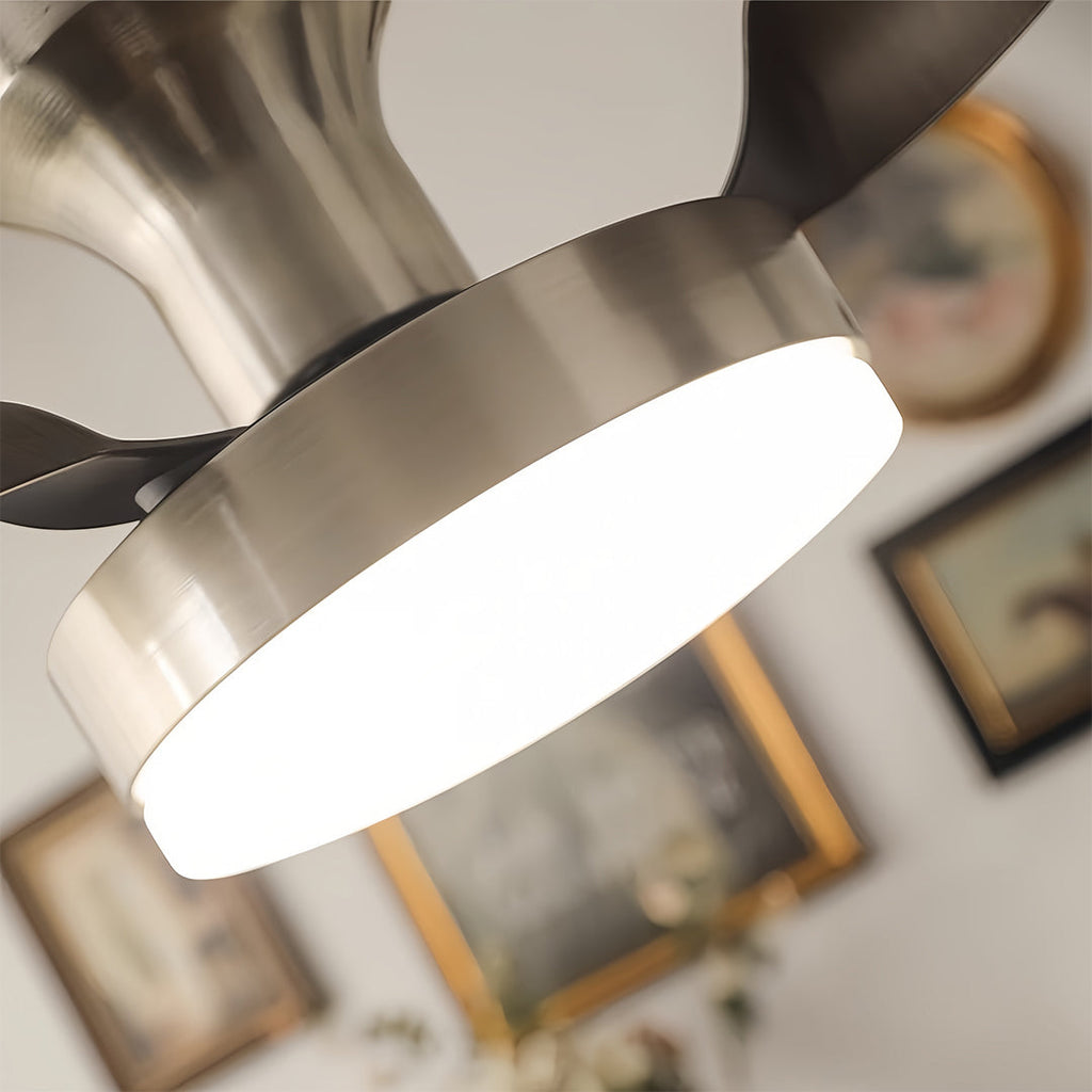 Silver Ceiling Fan with Light - French Retro 3-Blade Lamp Design