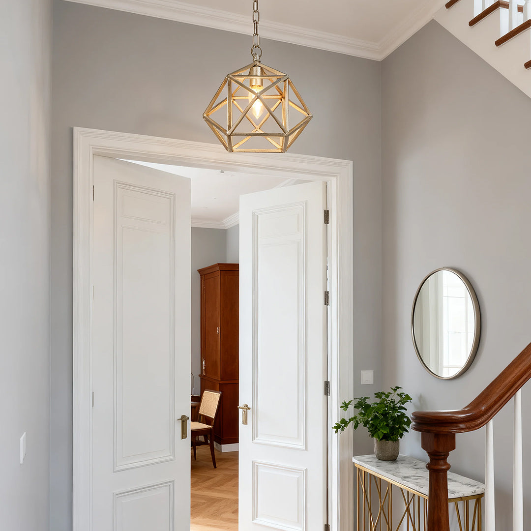 Gold Metal Pendant Light Adjustable Chain Chic Geometric Ceiling Fixture