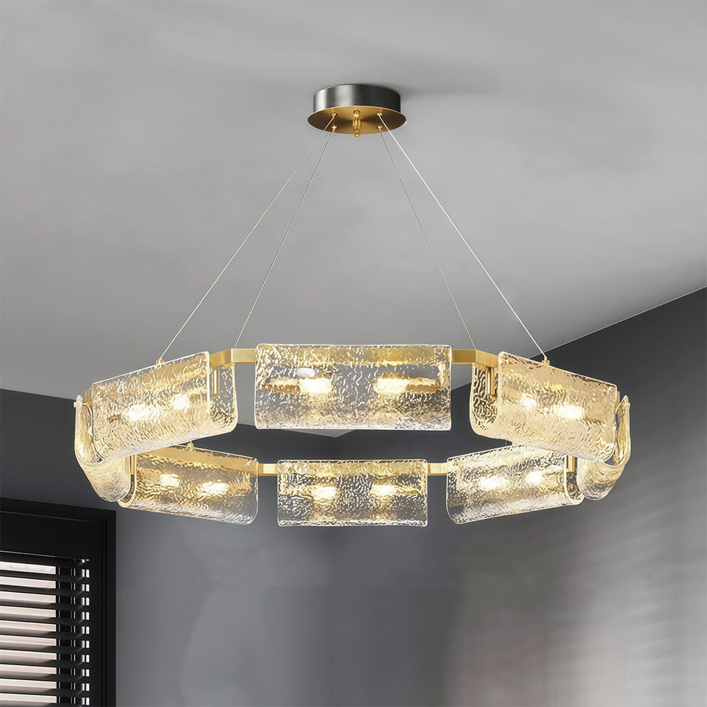 Rectangular Glass Chandelier - Luxury Brass Ceiling Light, Italian Design, Elegant Modern Lighting