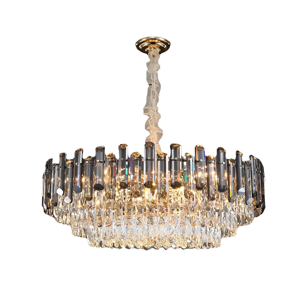 Round Drum Crystal Chandelier - Modern Metal Ceiling Light