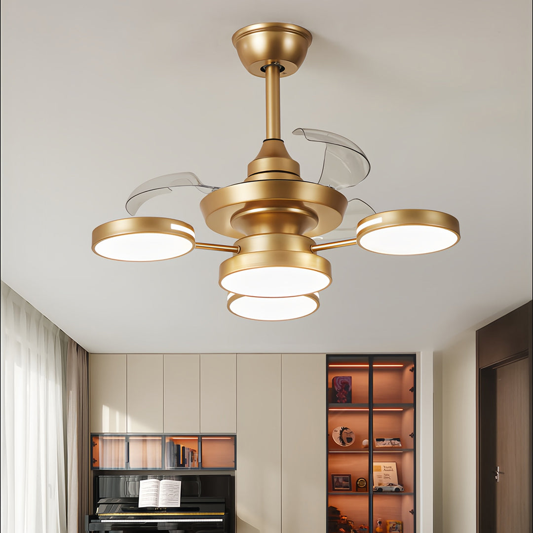 French Vintage Iron 3-Blade Ceiling Fan with Four Lights
