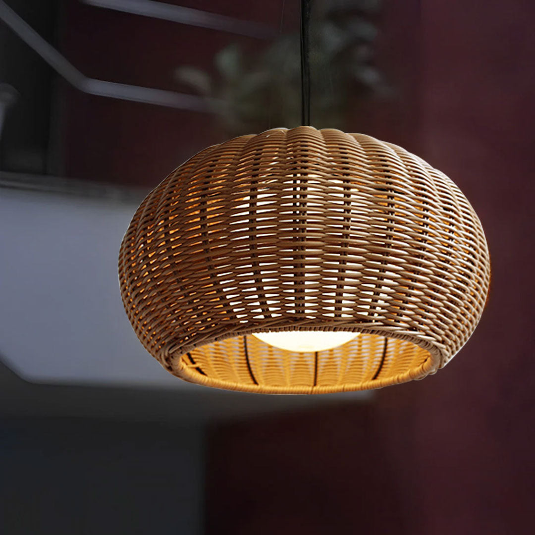 Rattan Outdoor Pendant Light - Modern Waterproof Hanging Fixture