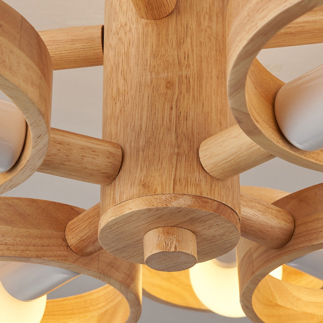 Scandinavian Wooden Chandelier Rubberwood LED Light