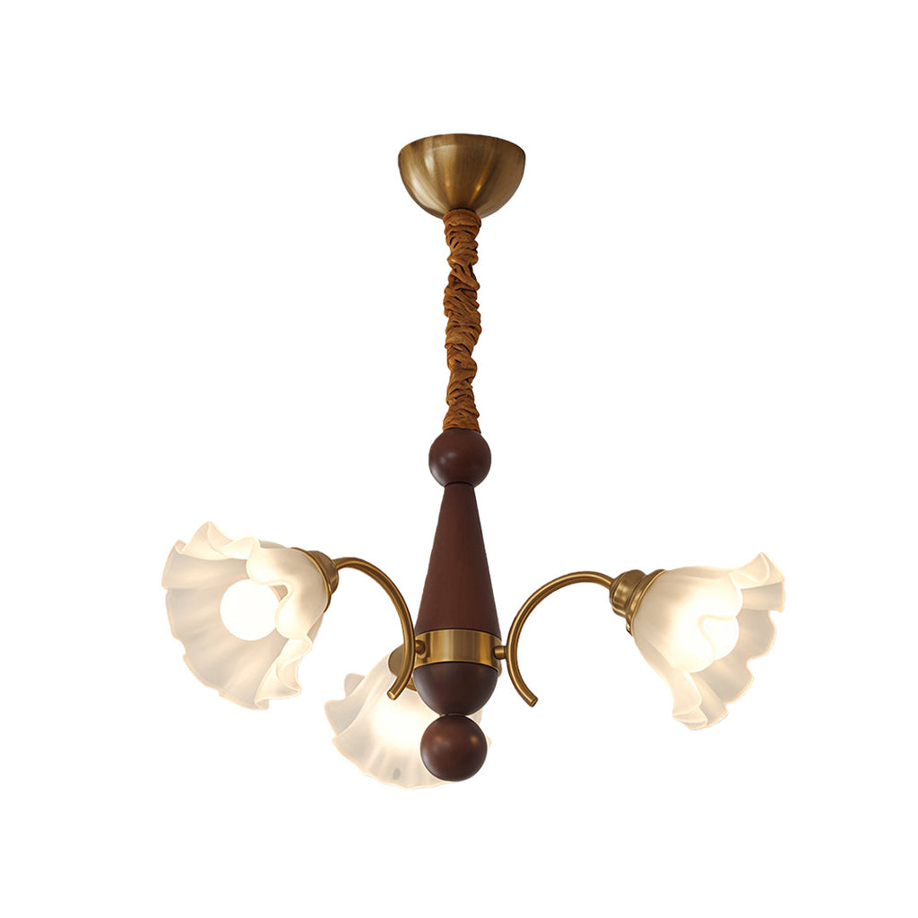 Vintage Glass Chandelier with Flower Shades Ceiling Light