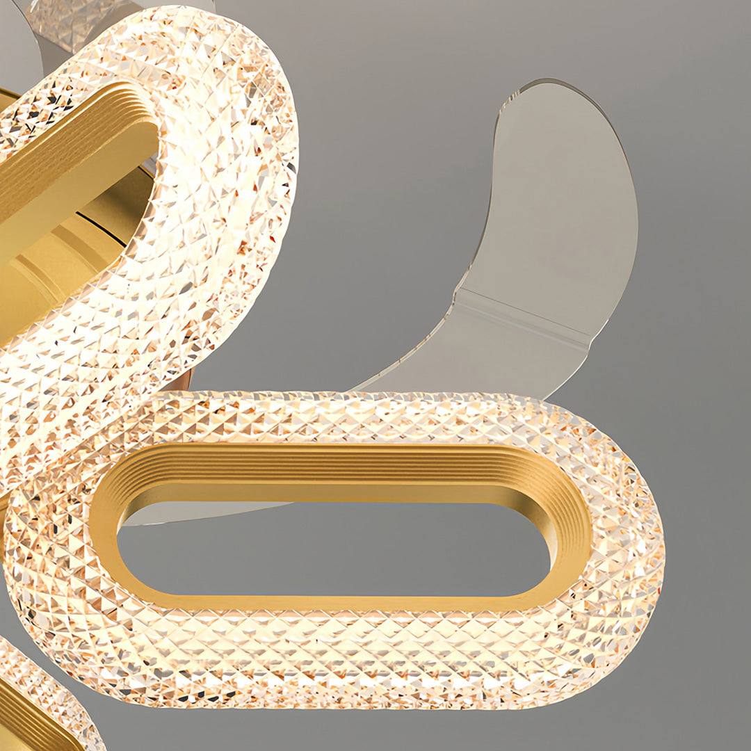 Gold Ceiling Fan with LED Light - Modern Iron Brightness Fixture