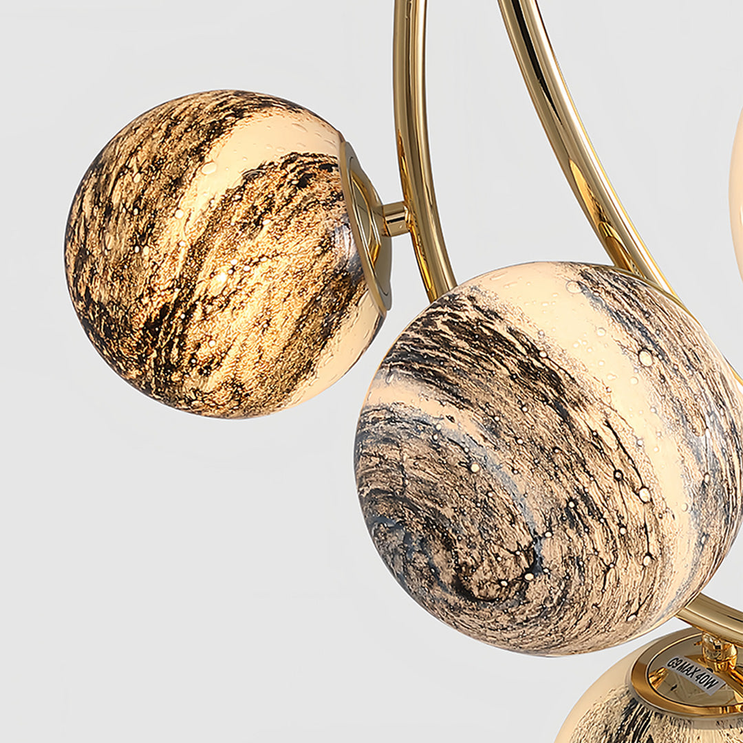 Gold Semi Flush Ceiling Light - Minimalist Planet Art Design, Modern Lighting Fixture for Home Decor