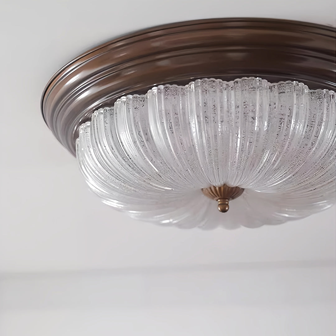 Retro Flush Mount Ceiling Light - Pumpkin Walnut Wood Dome Light