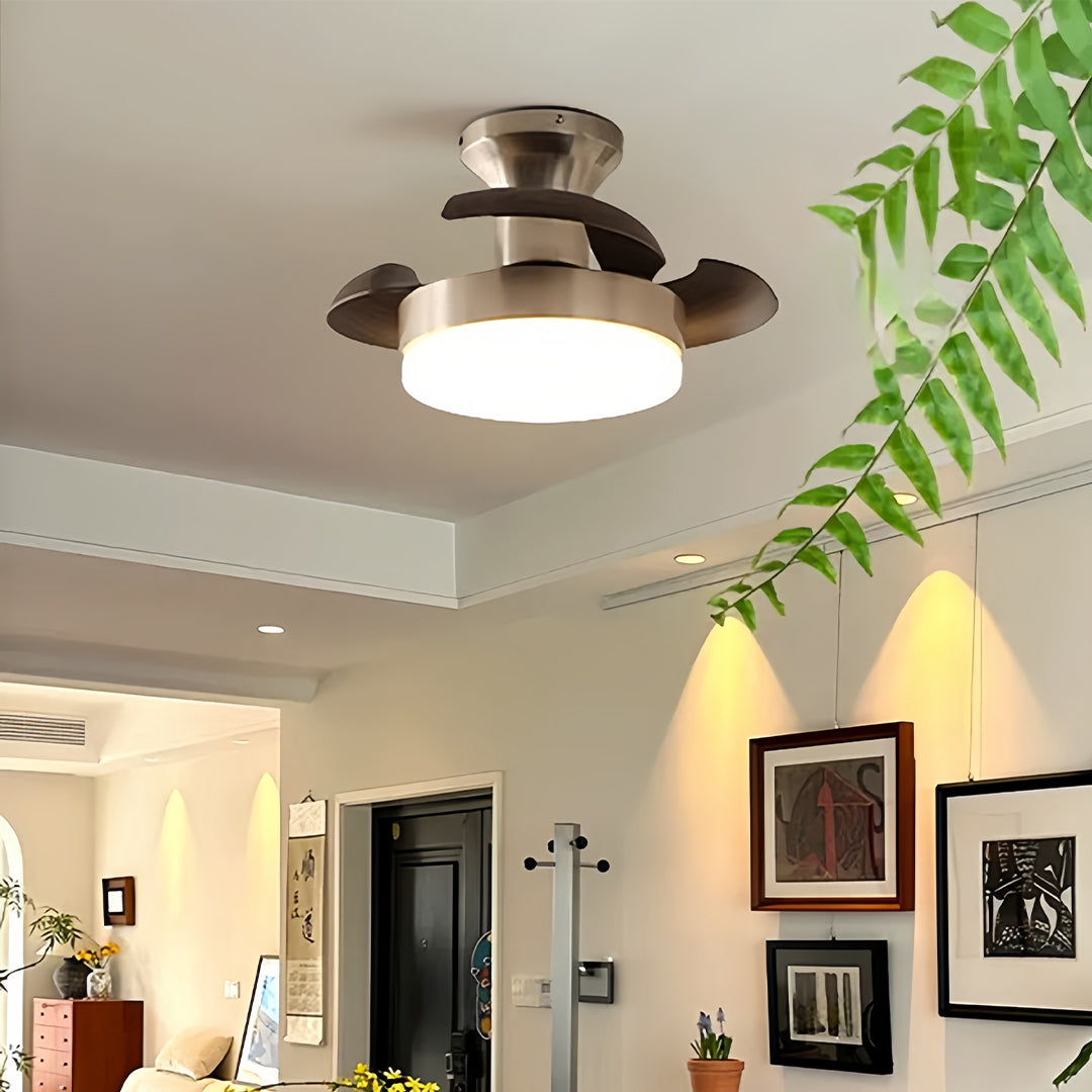 Silver Retro 3-Blade Ceiling Fan with Light - French Hardware Design