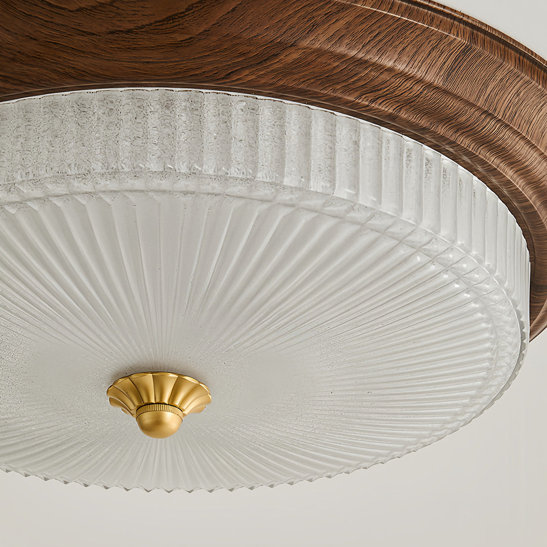 Vintage Art Deco Walnut Flush Mount Ceiling Light - Full-Spectrum Illumination