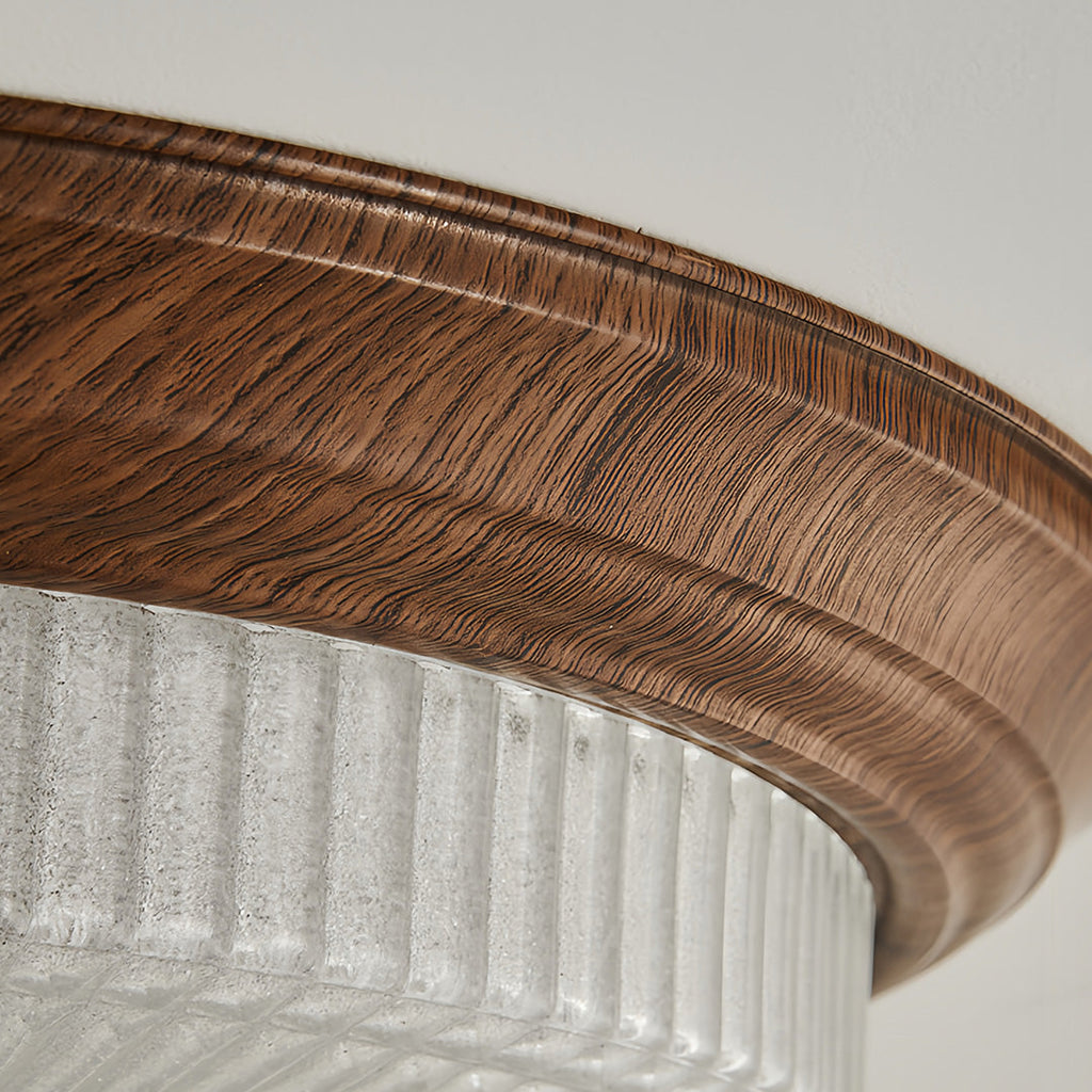 Vintage Art Deco Walnut Flush Mount Ceiling Light - Full-Spectrum Illumination