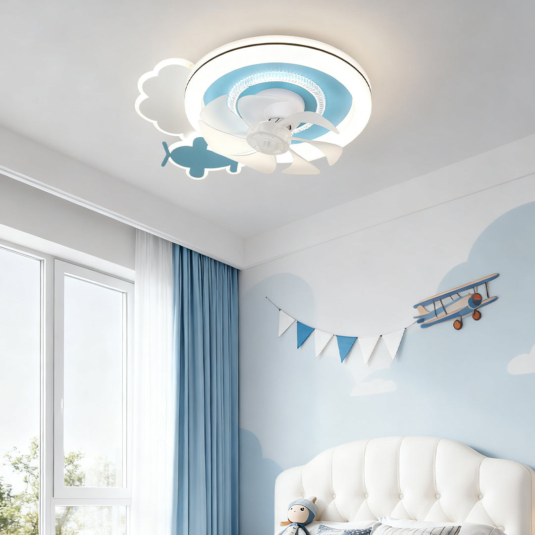 Children's Ceiling Fan with Lights Quiet Motor Blue White Lamp