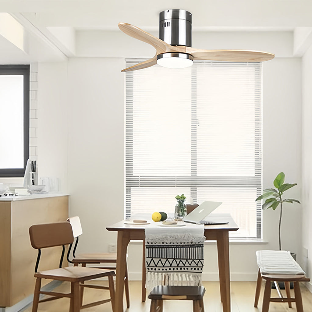 Wooden Ceiling Fan with Light - Quiet DC Motor Flush Mount Fandelier