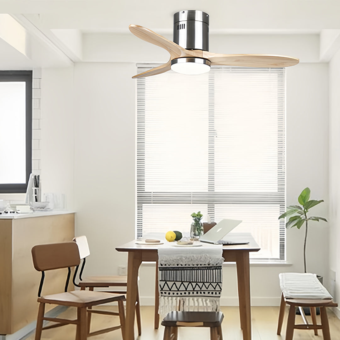 Wooden Ceiling Fan with Light - Quiet DC Motor Flush Mount Fandelier